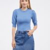 Blue Women's Ribbed T-Shirt VILA Felia - Ladies