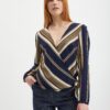 Blue and Beige Ladies Wrap Blouse CAMAIEU - Women