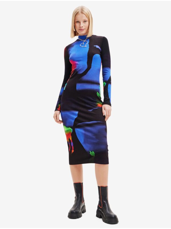 Blue and Black Women Patterned Sheath Dress Desigual Hologram - Lacr - Women