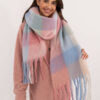 Blue and pink warm checkered scarf
