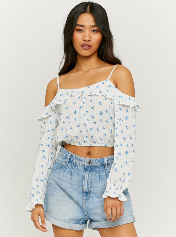 Blue and white floral short blouse with ruffles TALLY WEiJL - Ladies