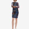 Blue-black women's patterned sheath mini dress Desigual Lettering - Ladies