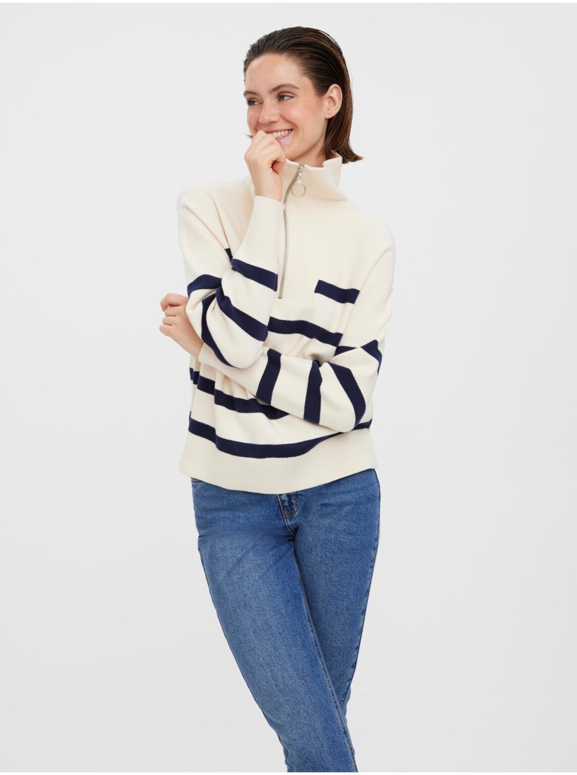 Blue-cream striped sweater VERO MODA Saba - Women