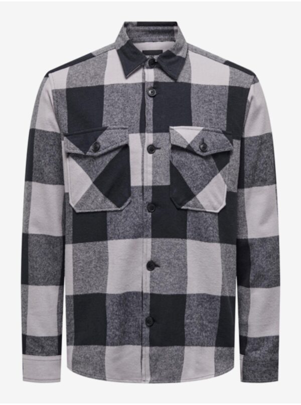 Blue-gray men's flannel checkered shirt ONLY & SONS - Men's