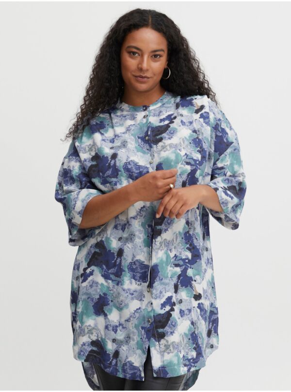 Blue patterned shirt with an extended back Fransa - Ladies