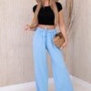 Blue trousers with a wide waist