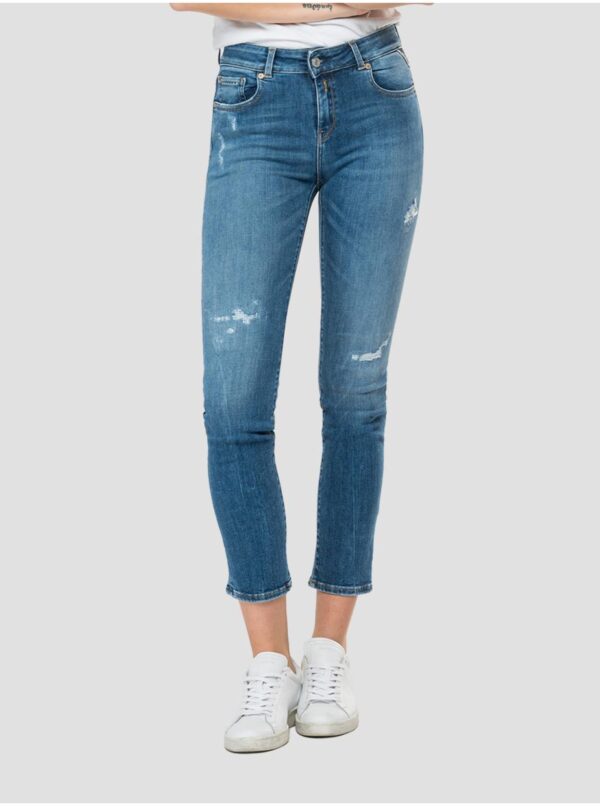 Blue women's cropped slim fit jeans with ripped effect Replay - Women