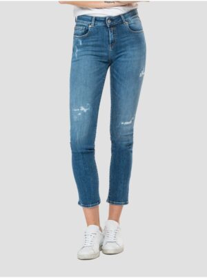 Blue women's cropped slim fit jeans with ripped effect Replay - Women