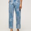 Blue women's cropped straight fit jeans Pepe Jeans Dover Weave - Women's