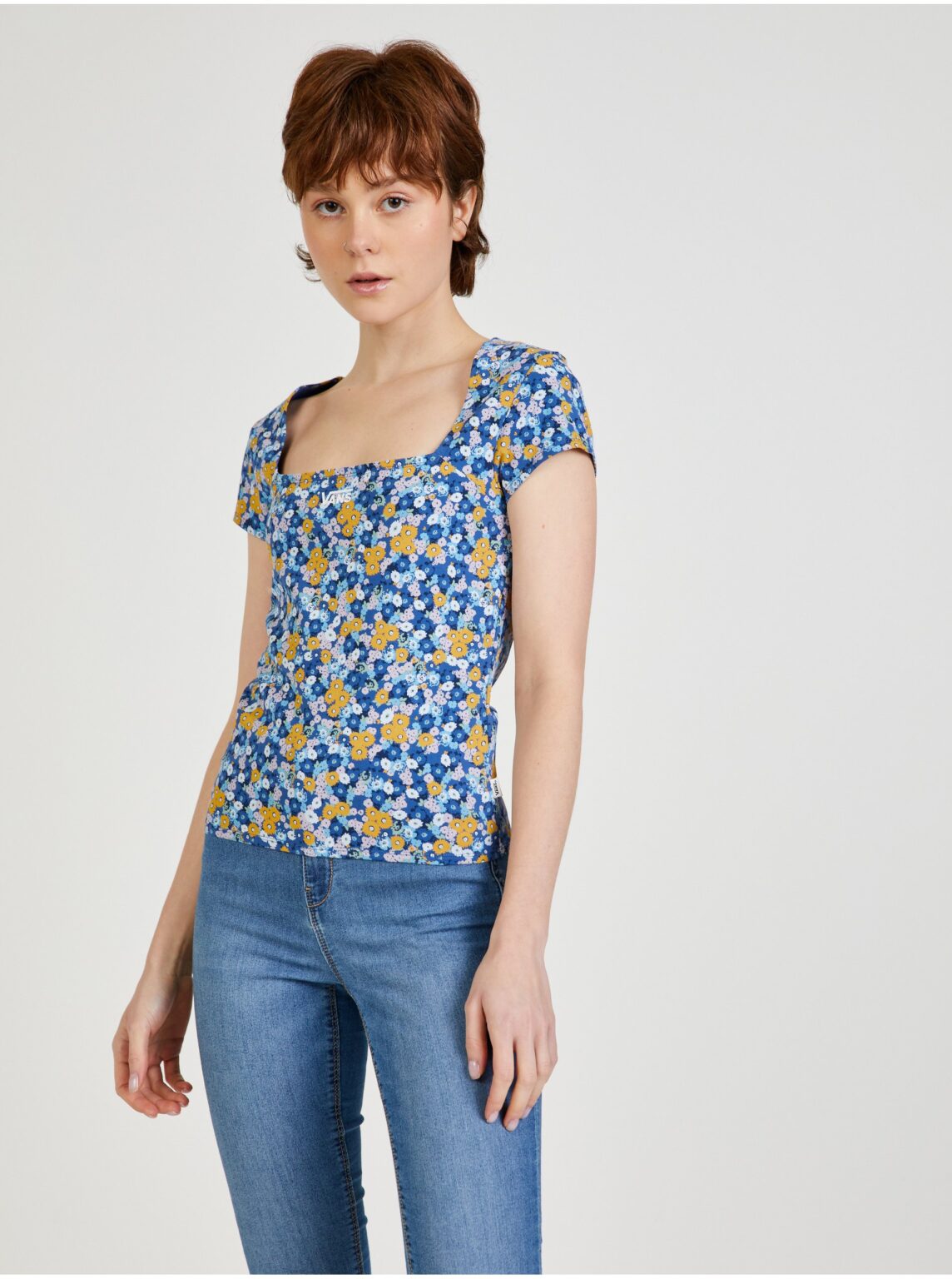 Blue women's patterned T-shirt VANS Deco - Women