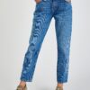 Blue women's patterned cropped straight fit jeans Pepe Jeans Violet - Women