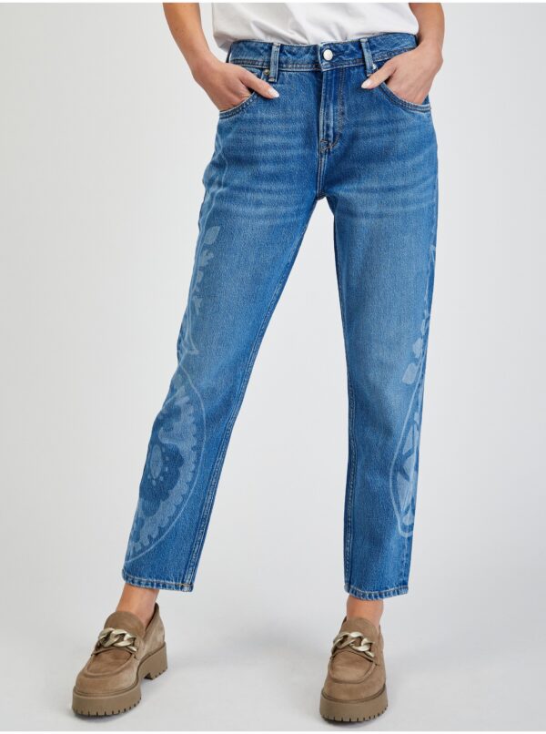 Blue women's patterned cropped straight fit jeans Pepe Jeans Violet - Women