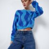 Blue women's patterned cropped sweater Noisy May Cosmic - Women