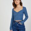Blue women's ribbed cropped T-shirt TALLY WEiJL - Women