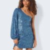 Blue women's sheath dress with sequins Noisy May Scarlett - Women