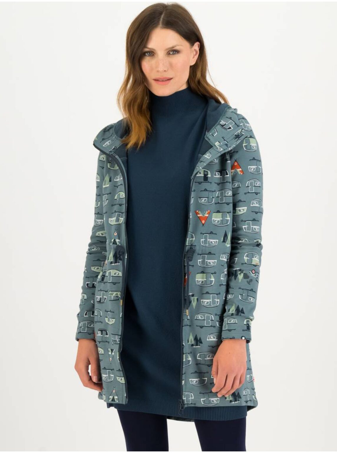 Blutsgeschwister Cosyshell Hooded Blue Patterned Parka - Women