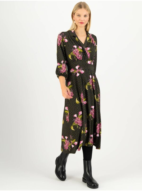 Blutsgeschwister Green-black patterned midi dress with three-quarter sleeves Blutsgesc - Women