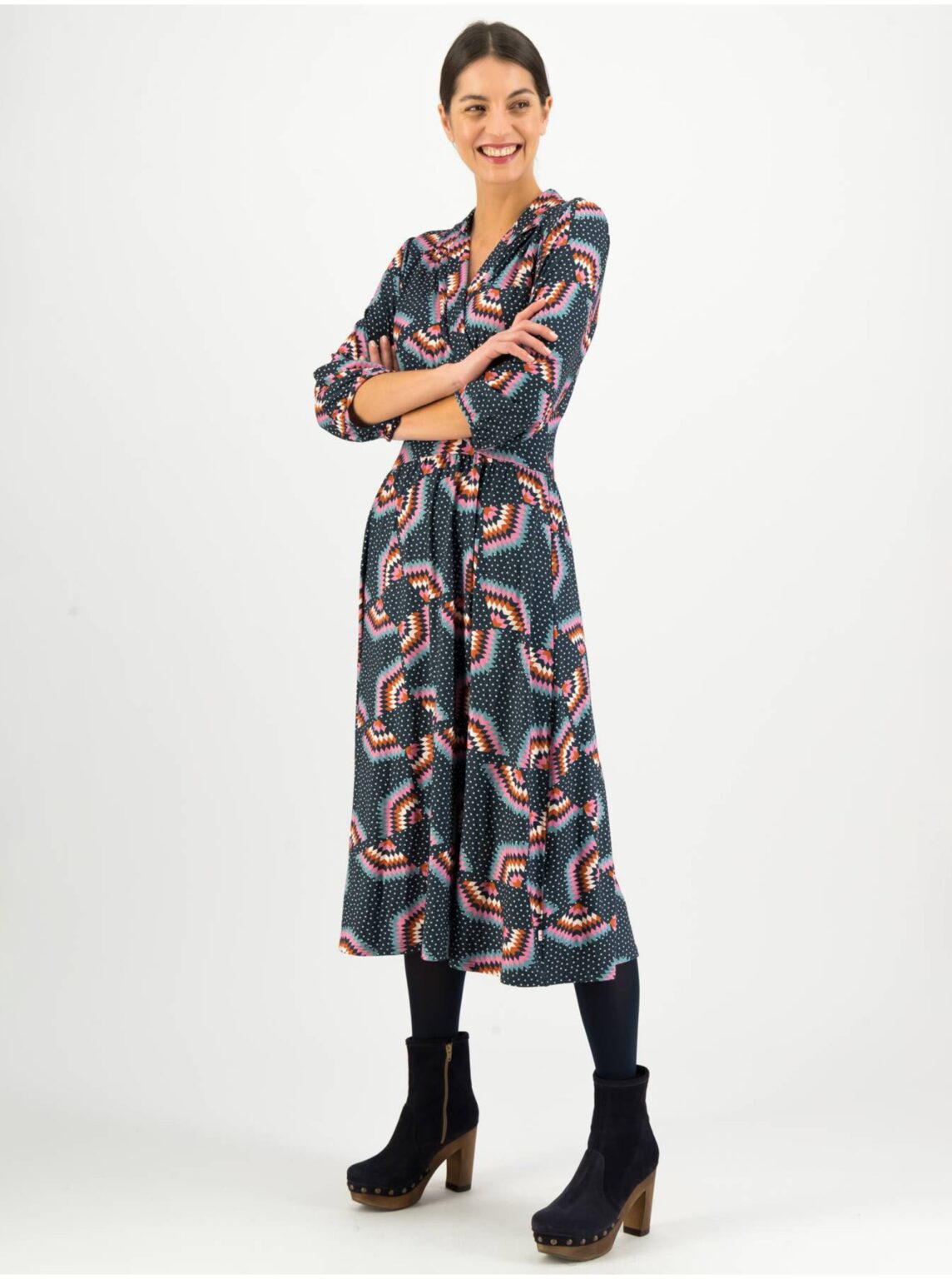 Blutsgeschwister Red-blue patterned midi dress with three-quarter sleeves Blutsgesc - Women