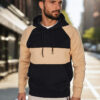 Bluza męska z kapturem w kamelowo-czarne paski Dstreet