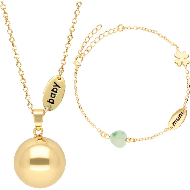 Bola Nature Stone Beads and Mum/Baby Charm terhességi csengő Gold