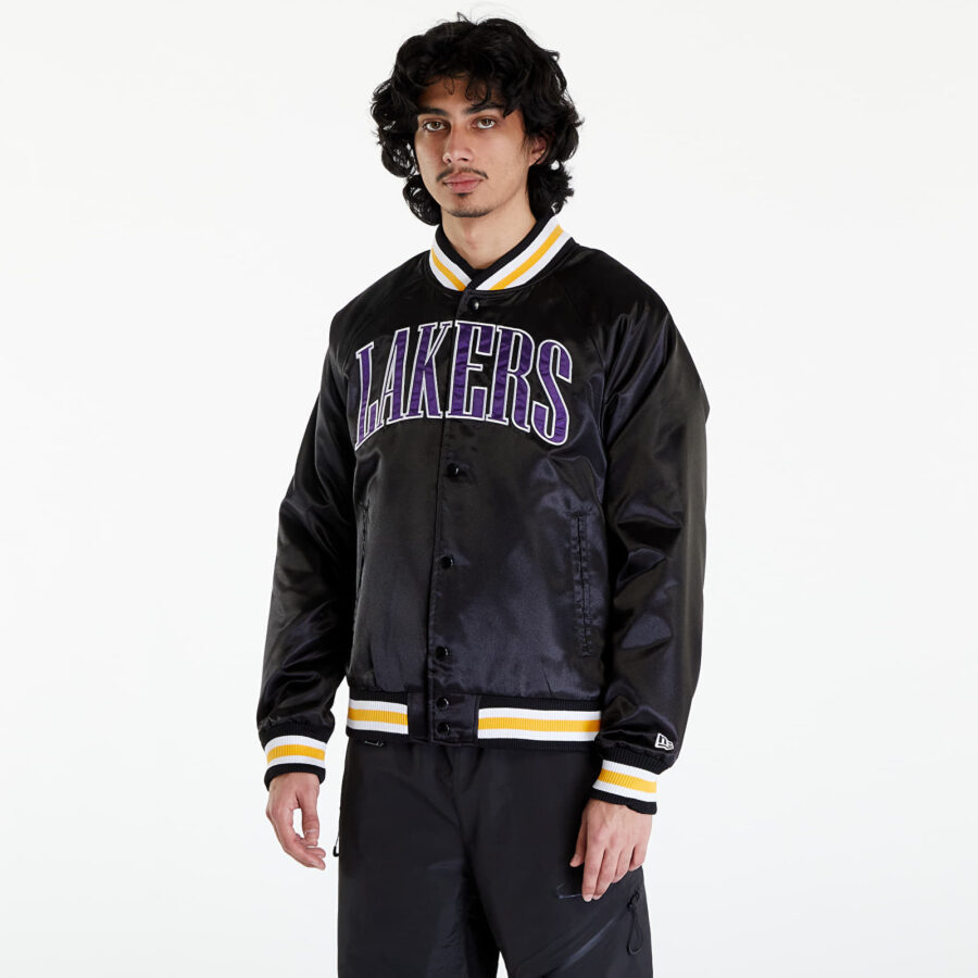 Bomber New Era LA Lakers NBA Applique Satin Bomber Jacket UNISEX Black/ True Purple M-alacsony-ár