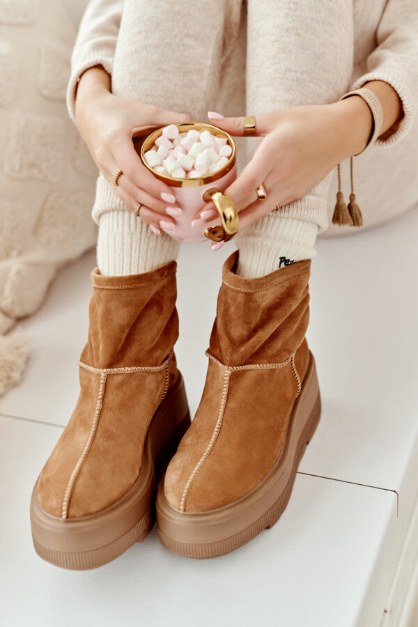 Bőr női csizma Chunky Sole Camel Zazoo 3424-en