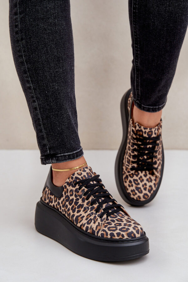 Bőr platformos sneakers leopárdmintával Zazoo 3346 barna-fekete