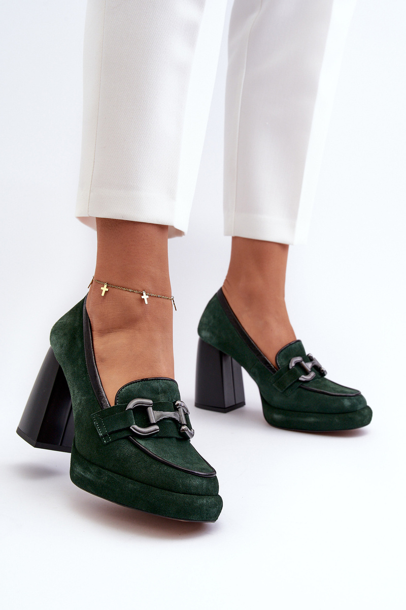 Bőr pumpák Chunky Heel Laura Messi 2706 sötétzöld színű