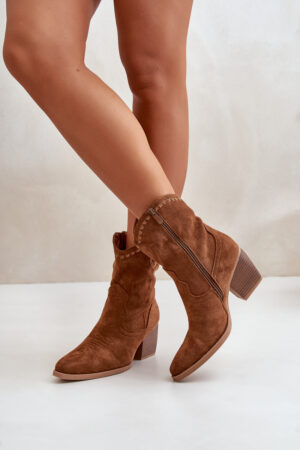 Boto Cowboy bokacsizma a sarkon Eco Suede Camel Narinae-vel