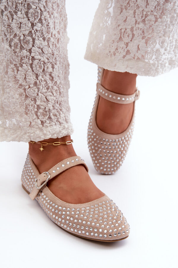 Boto Eco Suede balerinák Jet Beige Tinara díszítéssel