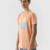 Boys' T-shirt in a regular fit with a 4F print - coral