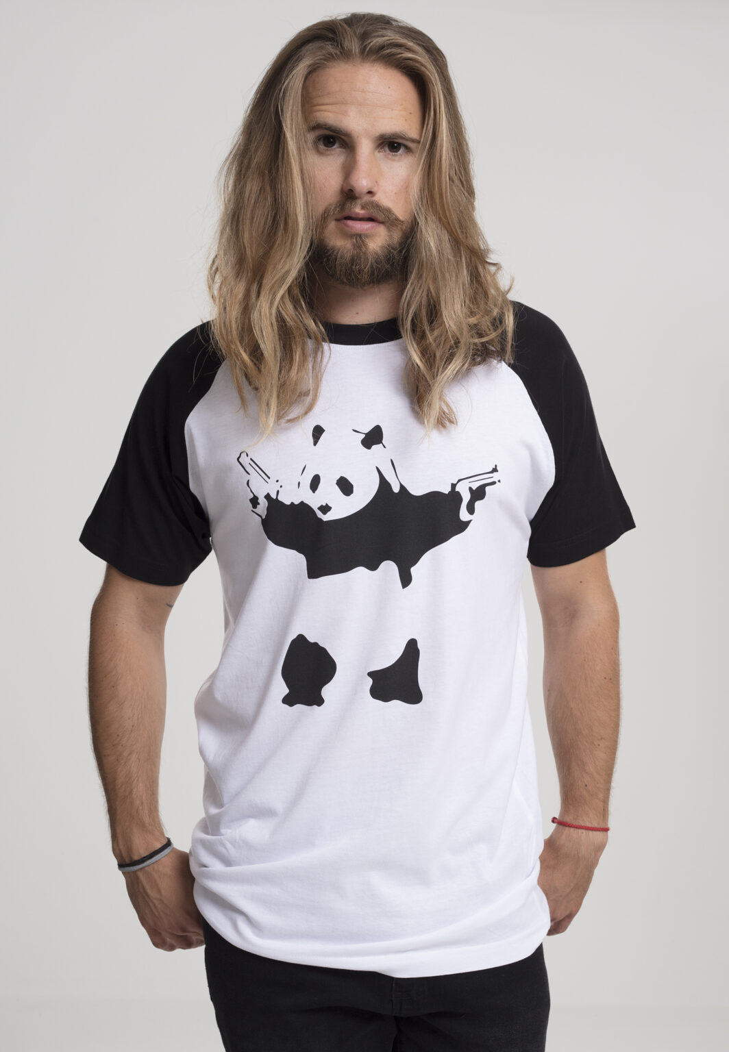 Brandalised - Banksy ́s Graffiti Panda Raglan Tee wht/blk