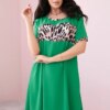 Bright green dress with leopard print