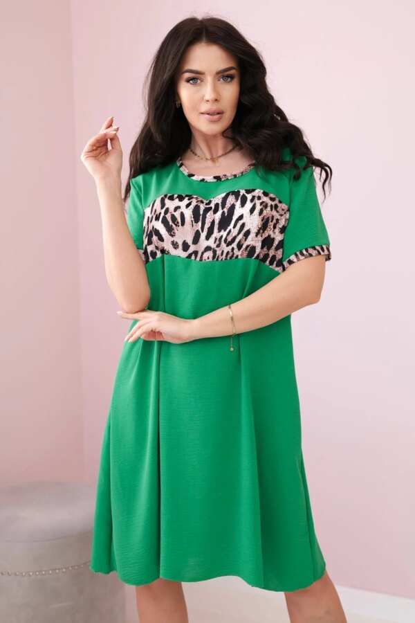 Bright green dress with leopard print