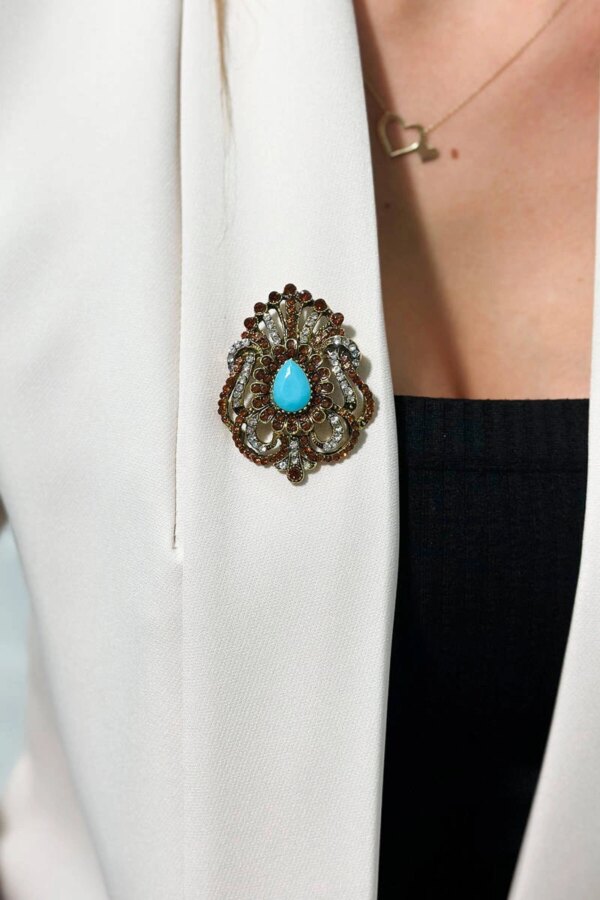Brooch XZ459-109 gold + blue