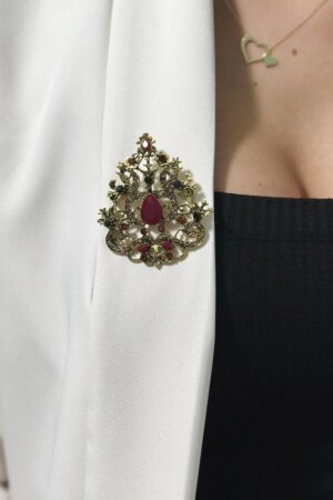 Brooch XZ459-191 gold + red