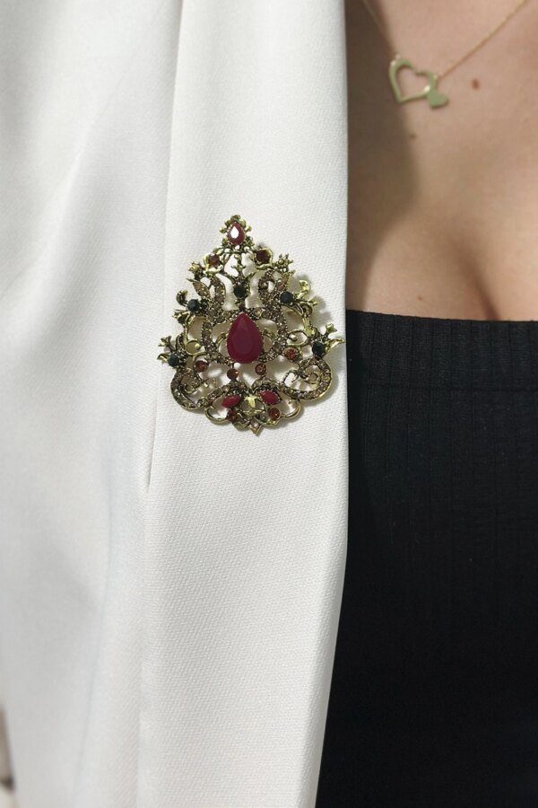 Brooch XZ459-191 gold + red