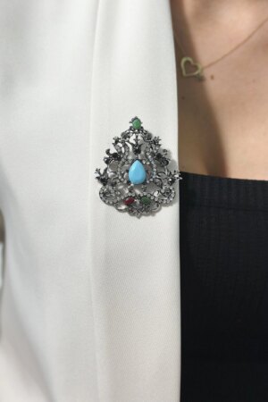 Brooch XZ459-191 silver + blue