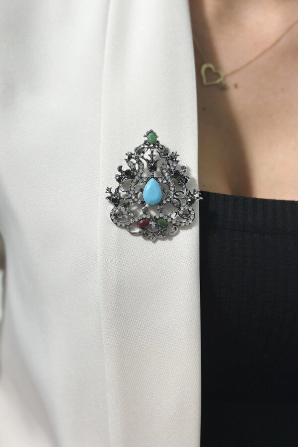 Brooch XZ459-191 silver + blue