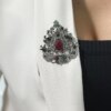 Brooch XZ459-191 silver + red