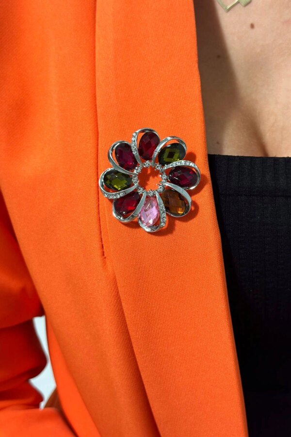 Brooch XZ459-222 silver + multicolored