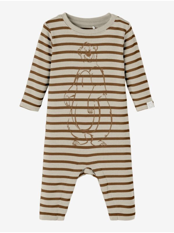Brown-Cream Kids Patterned Long Sleeve Bodysuit name it Balo - Guys