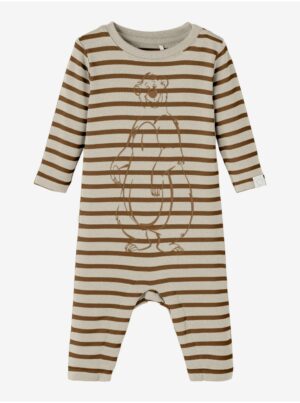 Brown-Cream Kids Patterned Long Sleeve Bodysuit name it Balo - Guys