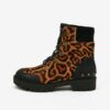 Brown Leather Ankle Boots with Leopard Pattern Desigual Biker Le - Ladies