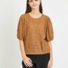 Brown Pleated Blouse with Balloon Sleeves VILA Plisso - Women