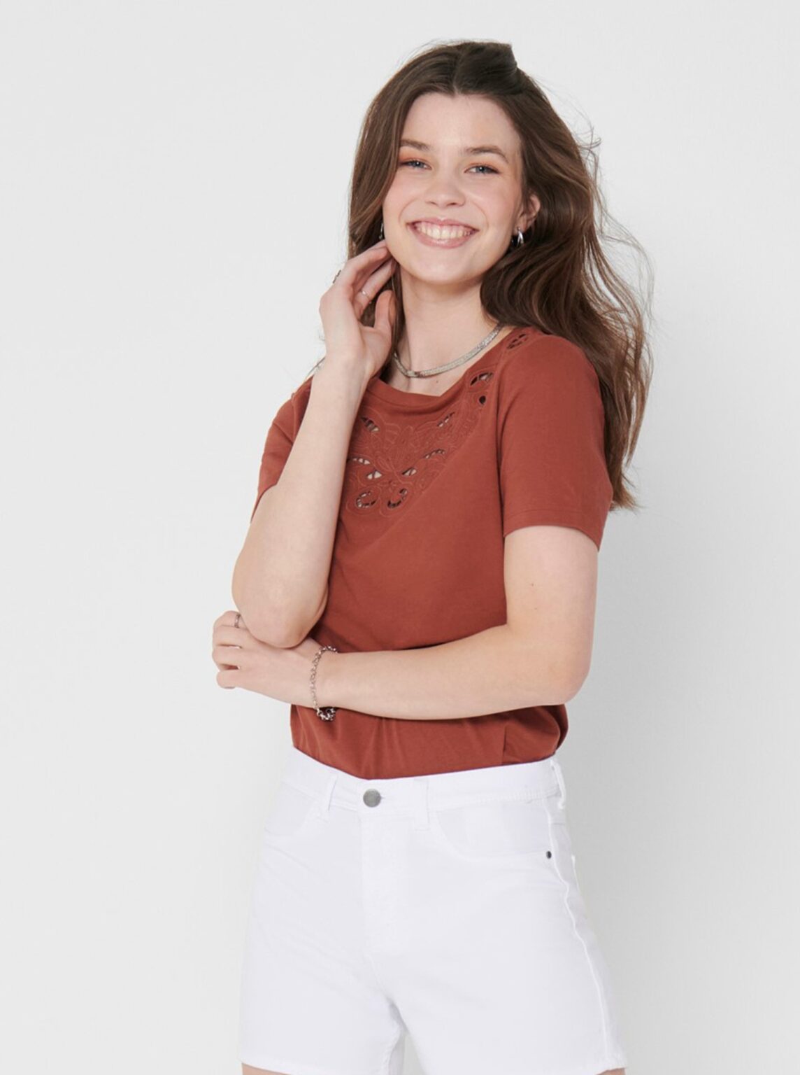 Brown T-shirt with embroidery ONLY Theresa - Women's