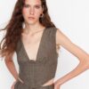 Brown Women's Plaid Crop Top Trendyol - Women