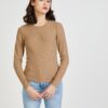Brown Women's Ribbed T-shirt with neckline ONLY Nella - Women
