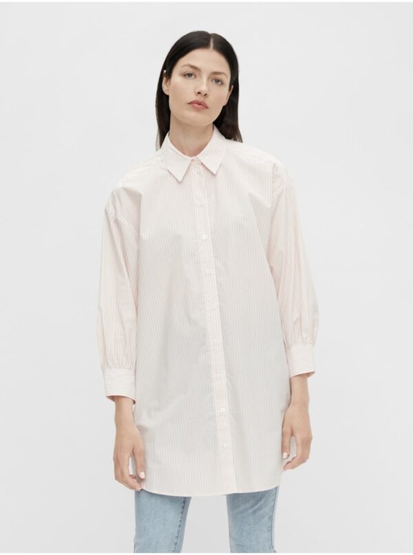Brown and white striped long shirt . OBJECT Mahin - Ladies