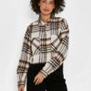 Brown-cream checkered cropped shirt Noisy May Flanny - Women